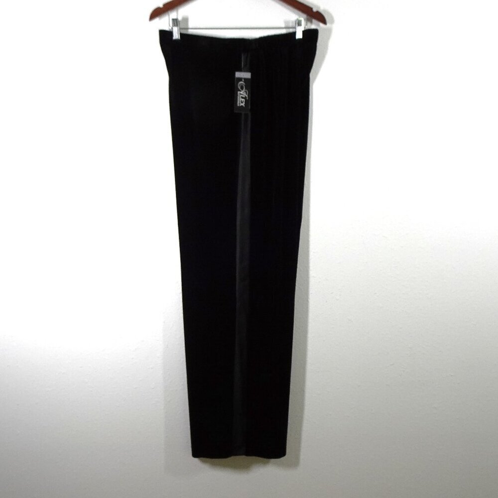 Alex Evenings Velvet Pants Women's Size XL Black Tuxedo Stripe Straight Leg